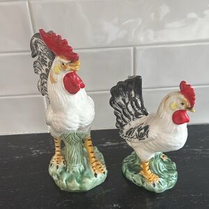 Colorful Rooster and Hen Figurines